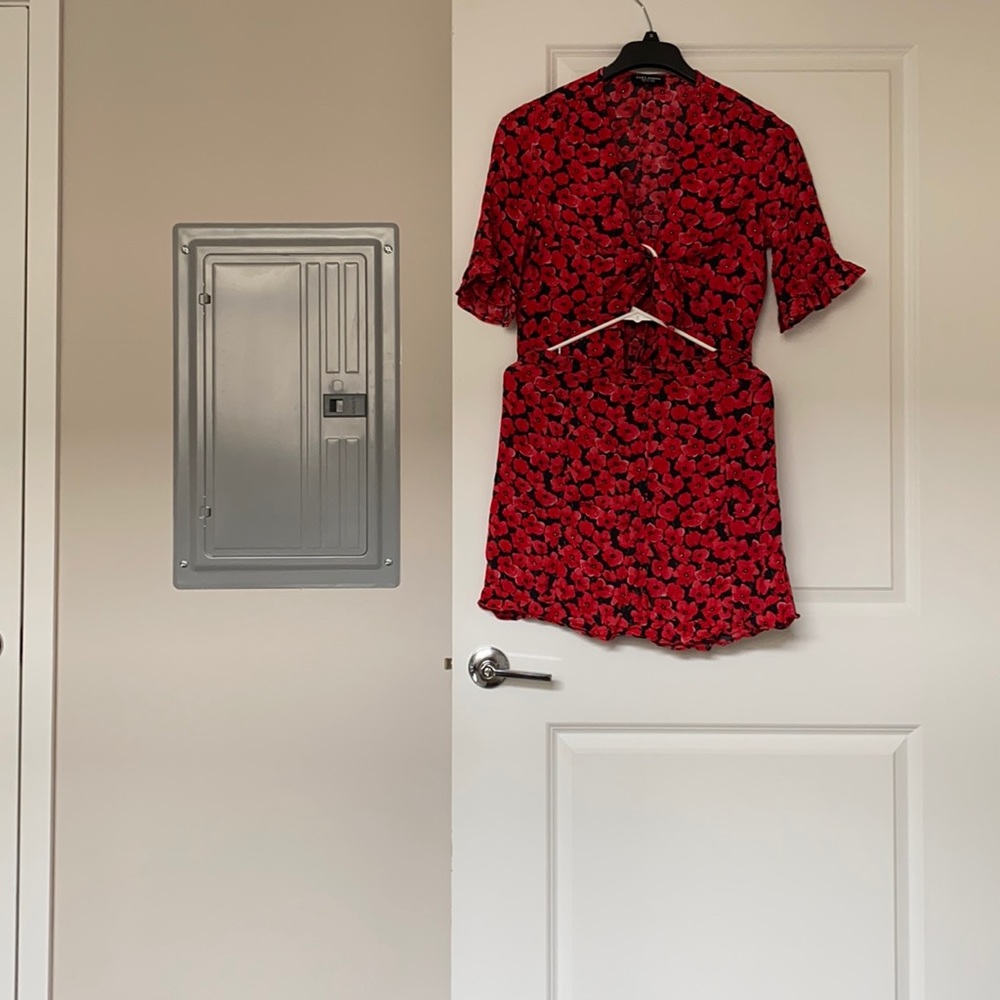 Red floral skirt with a crop top